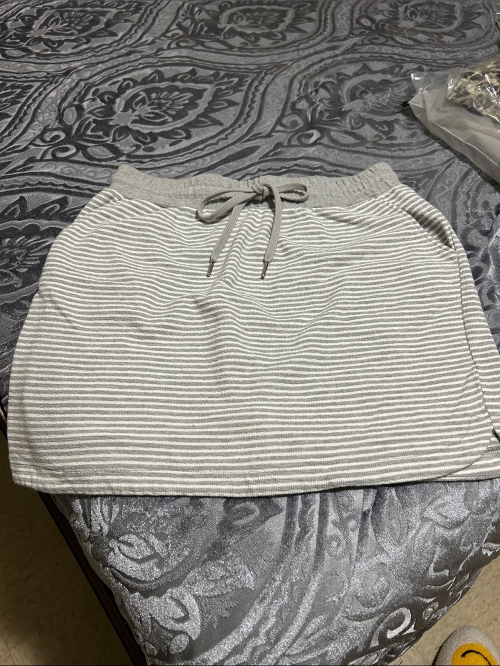 Maurices Gray and White Striped Drawstring Mini Skirt